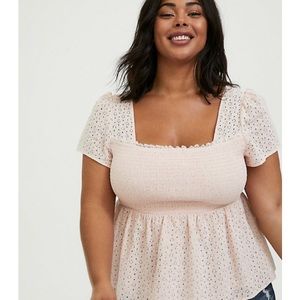 |SOLD| Torrid Light Pink Eyelet Smocked Midi Top